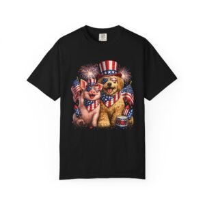 patriotic pup & pig t shirt — usa flag 4th of july graphic